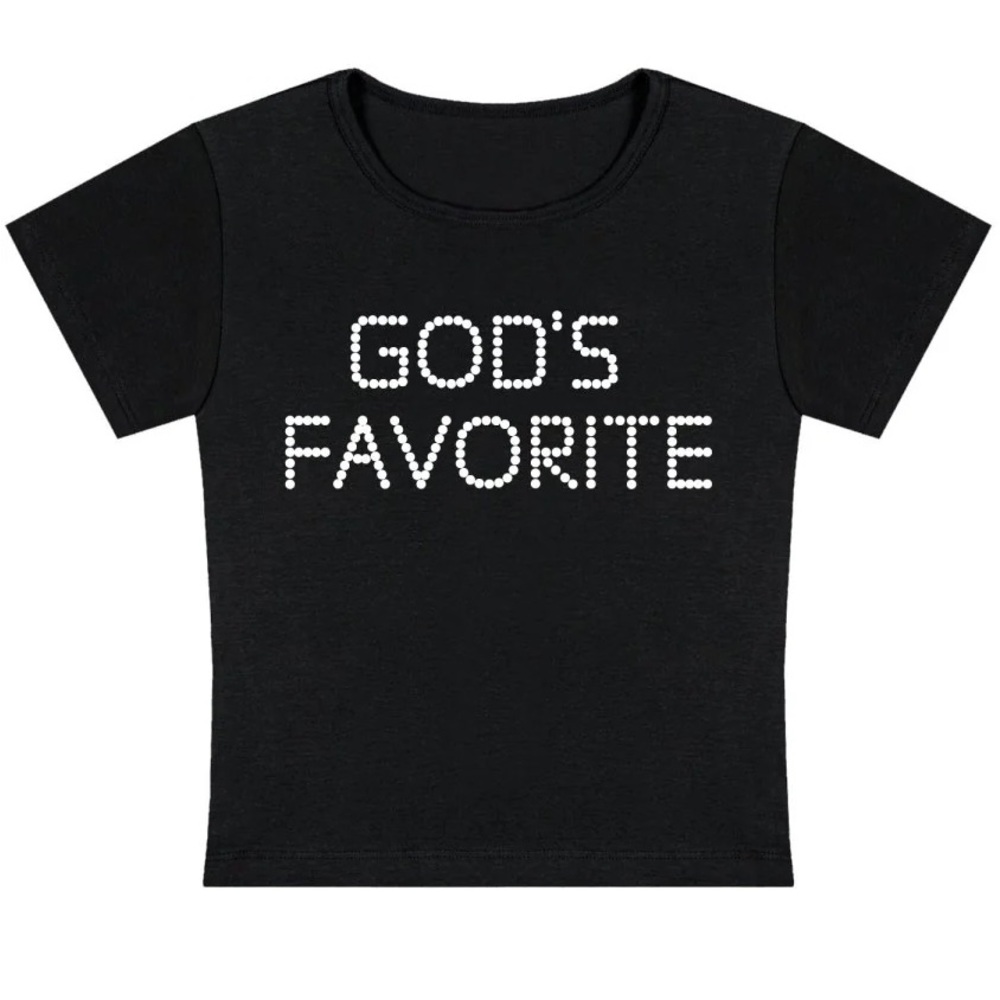 Cherrykitten God’s Favorite Y2K Baby Tee Black